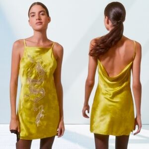 Urban Outfitters Mini Silky Dragon Slip Dress Embroidered Sequin